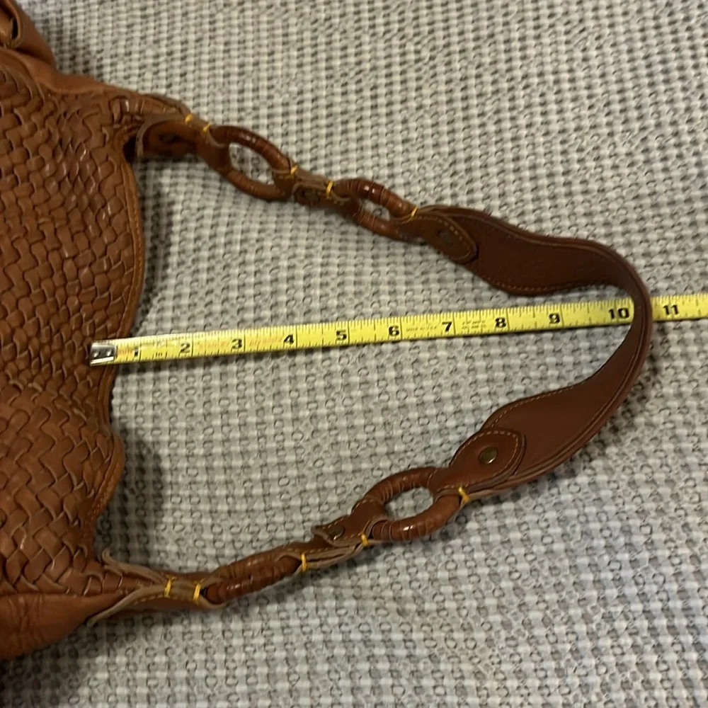 Cole Haan Tan Cognac Brown Neutral Woven Leather Hobo Shoulder Bag Boho Bag